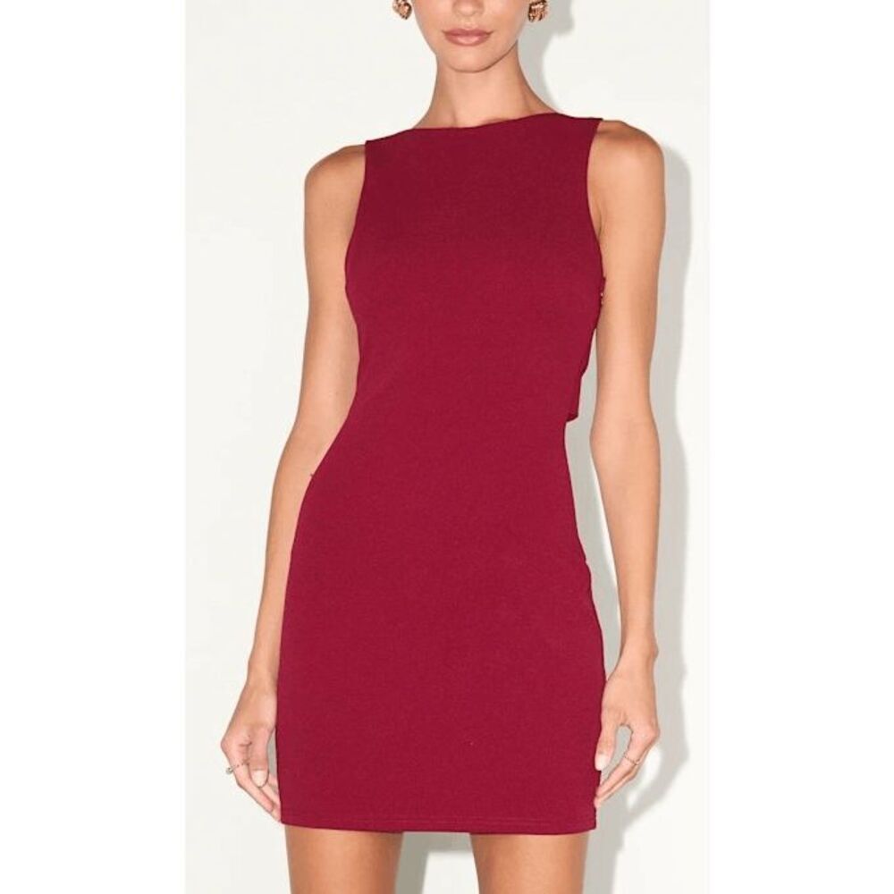 Lulu's Womens Size M Burgundy Devoted Lover Backless Knotted Bodycon Mini Dress